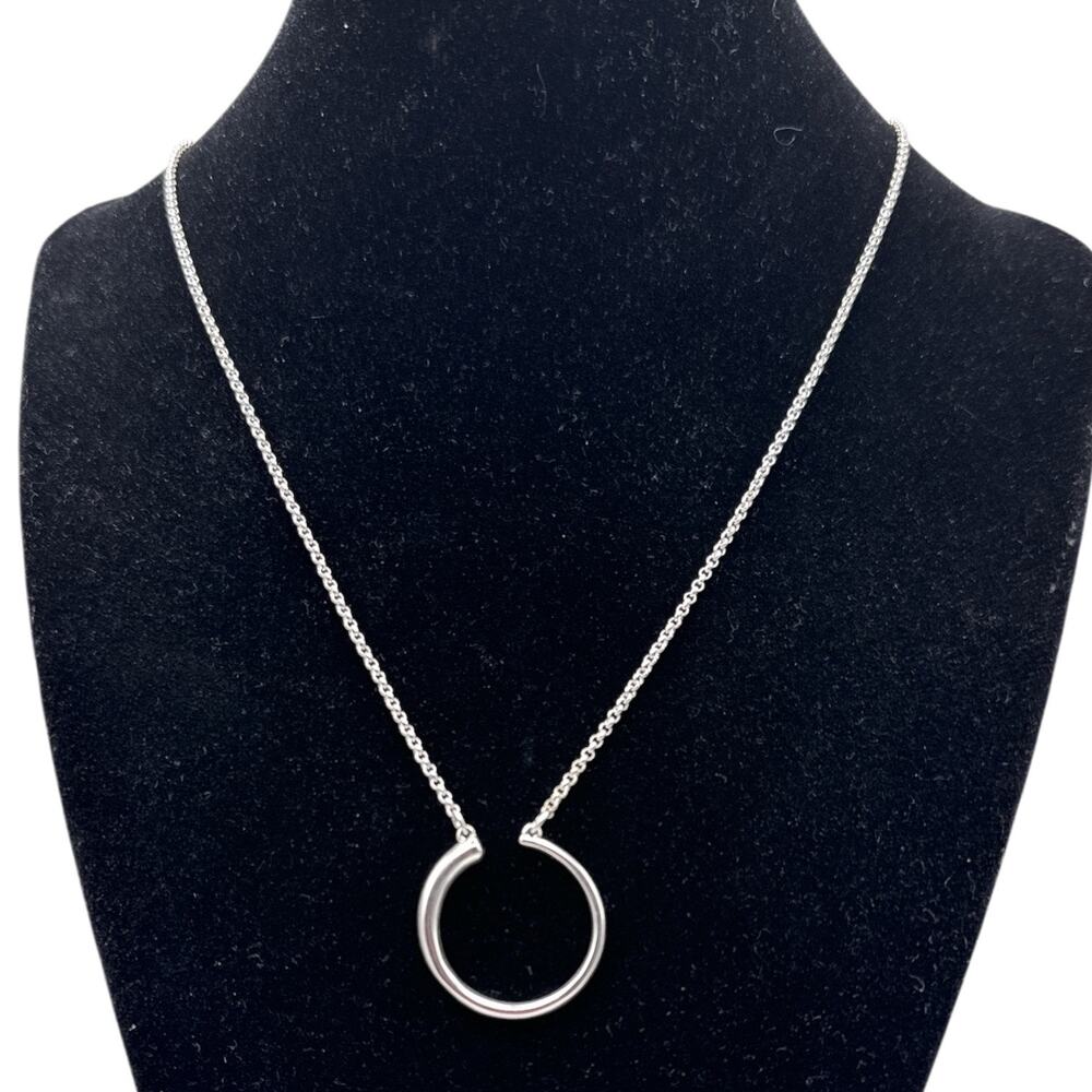 Lucky Brand Silver-Tone Open Circle Karma Pendant Necklace Minimalist 18” - 20”